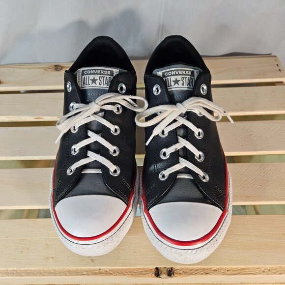 Converse All Star Low Top Sneakers Black Leather - Junior Size 4 - Picture 4 of 9